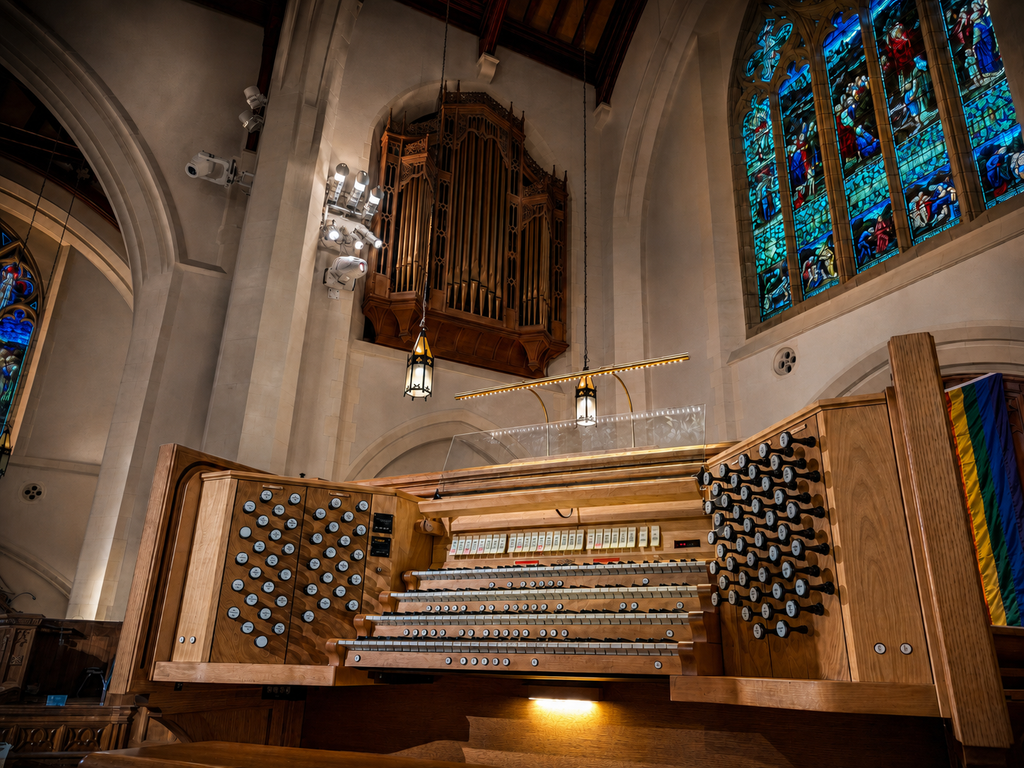The organ console and a